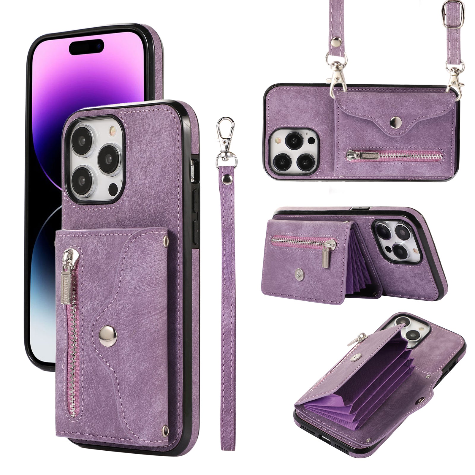 For iPhone 14 Pro Max PU Leather+TPU Phone Case Kickstand Back Cover with RFID Blocking Card Bag For iPhone 14 Pro Max PU Leather+TPU Phone Case Kickstand Back Cover with RFID Blocking Card Bag